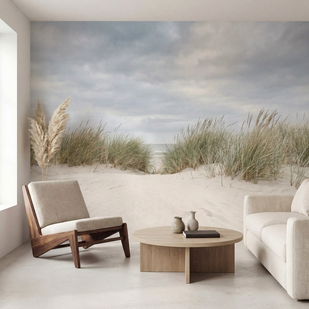 papier peint panoramique nature dunes sableuses herbes sauvages ciel nuageux ton-7
