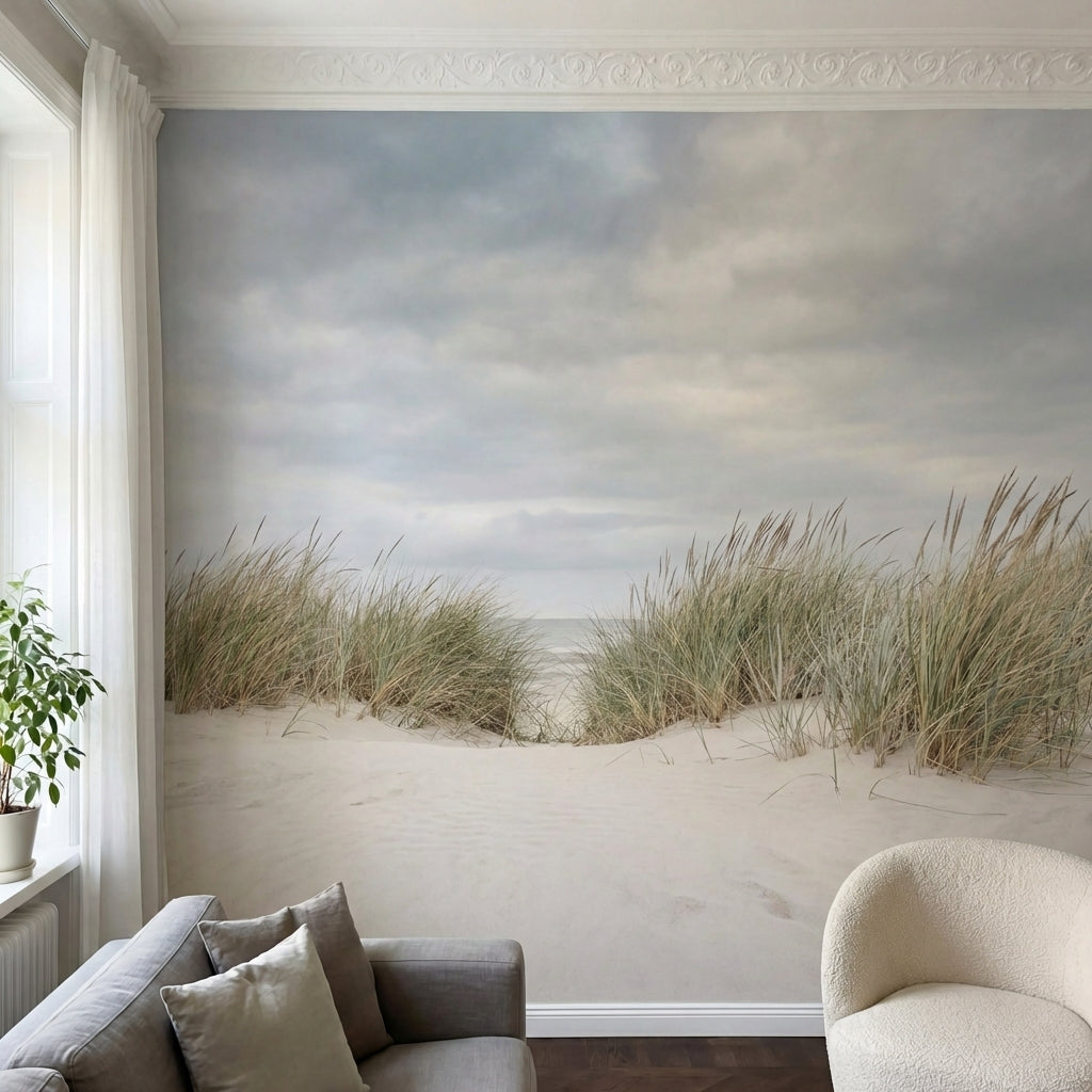 papier peint panoramique nature dunes sableuses herbes sauvages ciel nuageux ton-HERO-14
