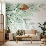 papier peint panoramique nature feuillages transparents nervures delicates tons -7