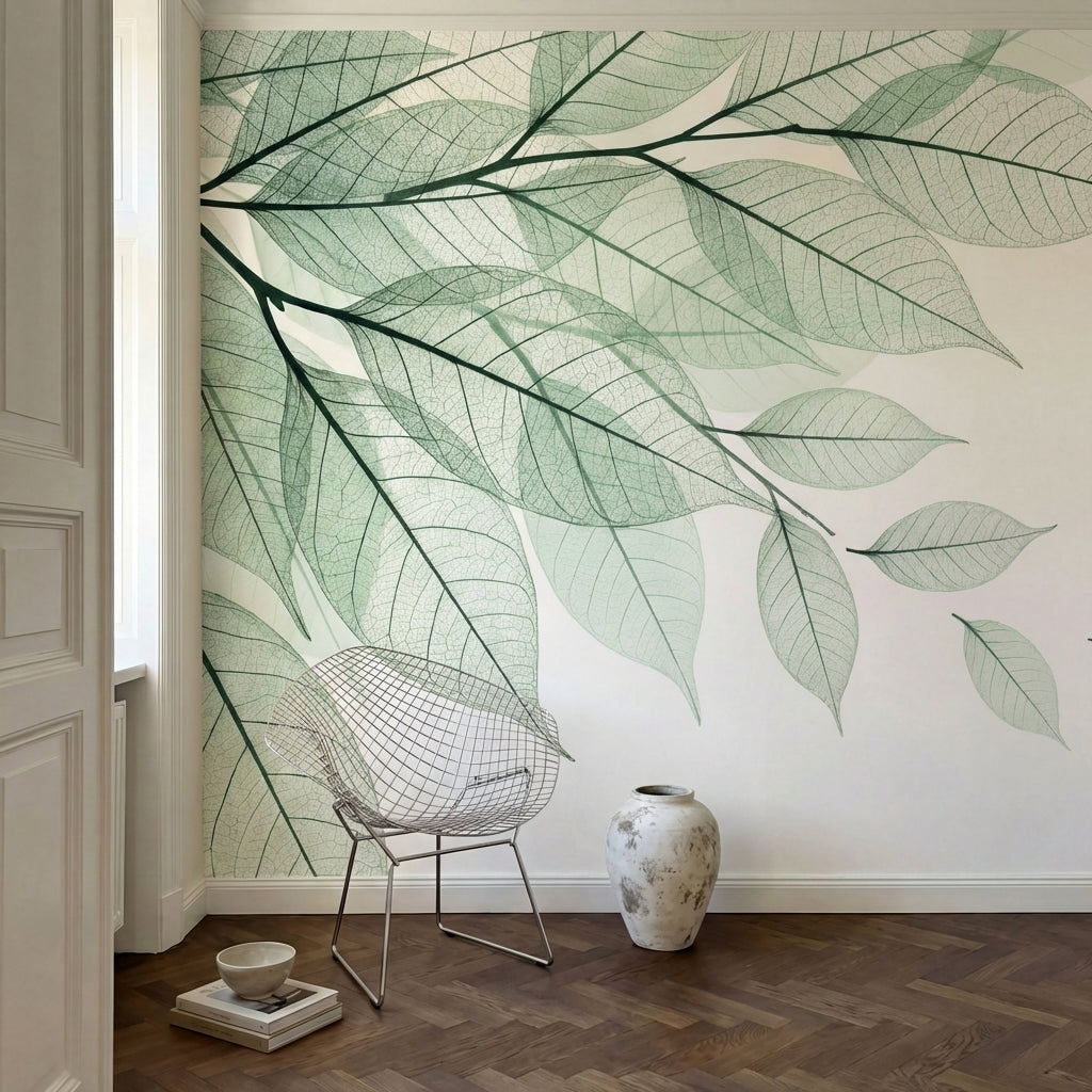 papier peint panoramique nature feuillages transparents nervures delicates tons -HERO-10