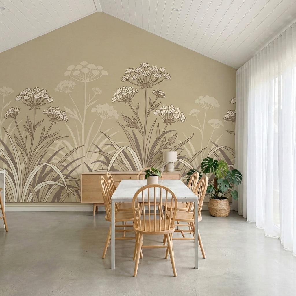 papier peint panoramique nature fleurs sauvages ombelliferes graminees fond beig-7