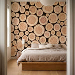 papier peint panoramique nature rondelles bois empilees troncs coupes tons beige-VARIANTE-7