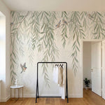 papier peint panoramique nature saules pleureurs branches tombantes oiseaux aqua-HERO-9