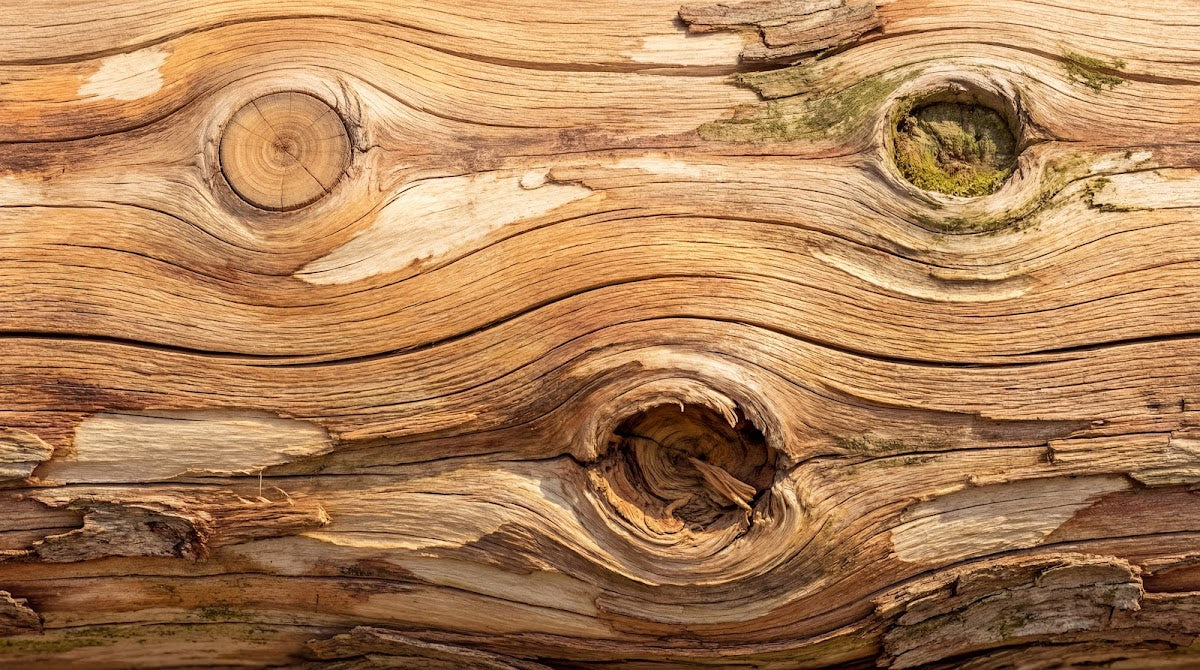 Papier peint panoramique nature - Veines bois sculpté nœuds naturels tons beige miel et brun sur mesure - Design