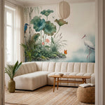 papier peint panoramique nature zen martin pecheur cigogne lotus nenuphars saule-6