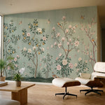 papier peint panoramique oiseaux et fleurs jardin chinois magnolias cerisier gru-1
