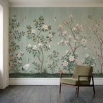 papier peint panoramique oiseaux et fleurs jardin chinois magnolias cerisier gru-2