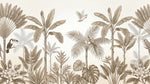 Papier peint panoramique oiseaux - Toucan perroquet jungle tropicale tons beige crème et brun sur mesure - Design