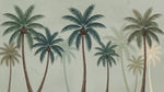 Papier peint panoramique palmier - Cocotiers tropicaux feuilles détaillées fond beige crème et vert sauge sur mesure - Design