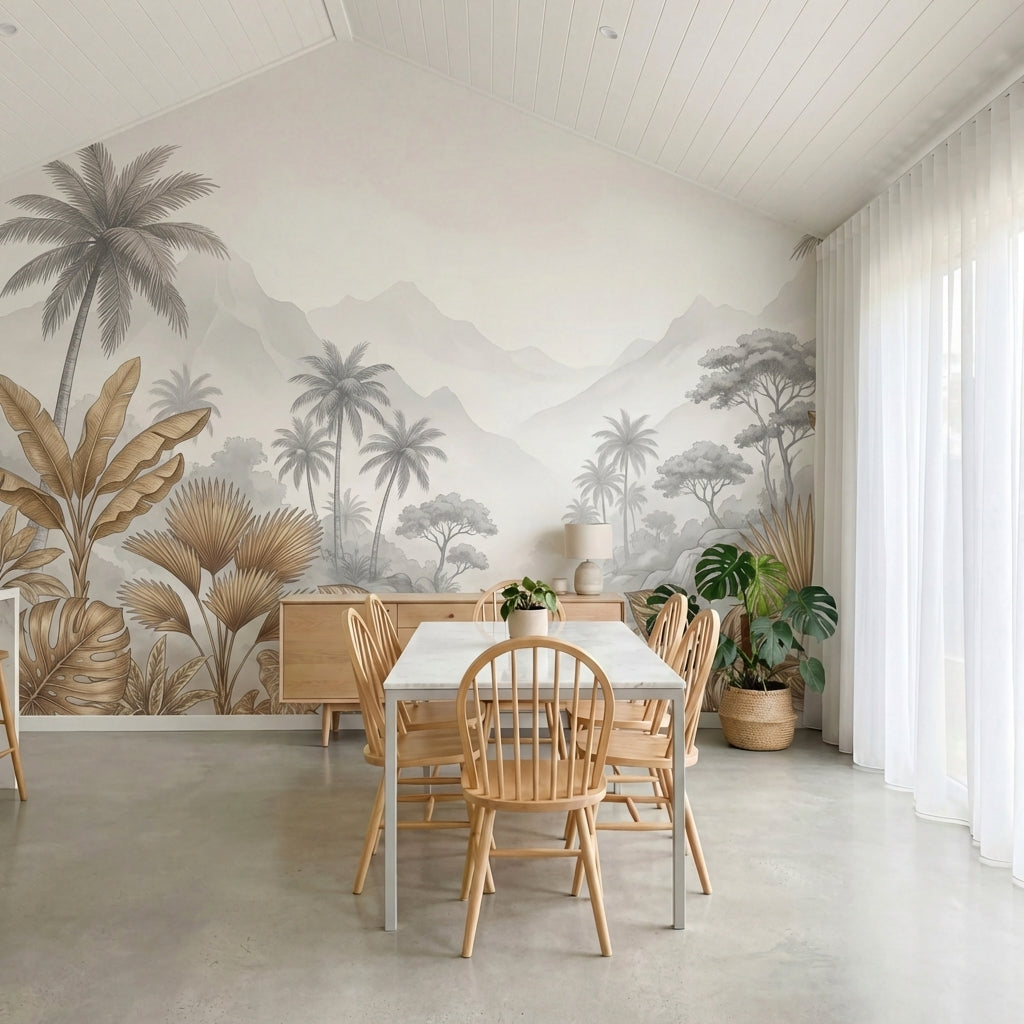 papier peint panoramique palmier dore feuilles bananiers tropicaux montagnes bru-10