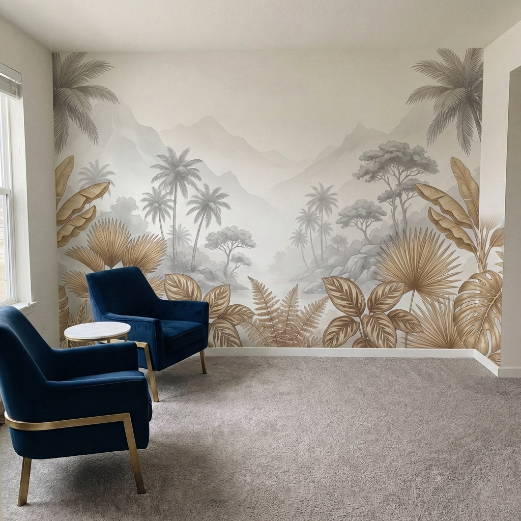 papier peint panoramique palmier dore feuilles bananiers tropicaux montagnes bru-8