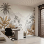 papier peint panoramique palmier dore feuilles bananiers tropicaux montagnes bru-VARIANTE-7