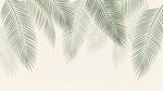 Papier peint panoramique palmier - Feuillage tropical superposé tons vert sauge beige et blanc crème sur mesure - Design