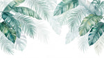 Papier peint panoramique palmier - Feuilles bananiers superposées aquarelle fond blanc crème et vert sauge sur mesure - Design