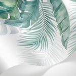 Papier peint panoramique palmier - Feuilles bananiers superposées aquarelle fond blanc crème et vert sauge sur mesure - Matière
