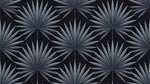 Papier peint panoramique palmier - Feuilles éventail géométriques motifs répétitifs gris bleu fond noir sur mesure - Design