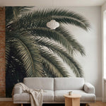papier peint panoramique palmier feuilles tropicales arquees superposees fond be-4