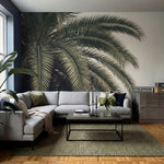 papier peint panoramique palmier feuilles tropicales arquees superposees fond be-8