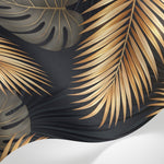 Papier peint panoramique palmier - Feuilles tropicales bananier monstera tons doré cuivré fond noir profond sur mesure - Matière