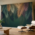 papier peint panoramique palmier feuilles tropicales superposees degrade vert br-1