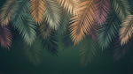 Papier peint panoramique palmier - Feuilles tropicales superposées dégradé vert bronze orange et violet sur mesure - Design