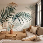 papier peint panoramique palmier fronds tropicales elegantes tons vert sauge et -6