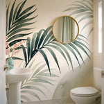papier peint panoramique palmier fronds tropicales elegantes tons vert sauge et -7