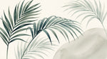 Papier peint panoramique palmier - Fronds tropicales élégantes tons vert sauge et beige crème sur mesure - Design