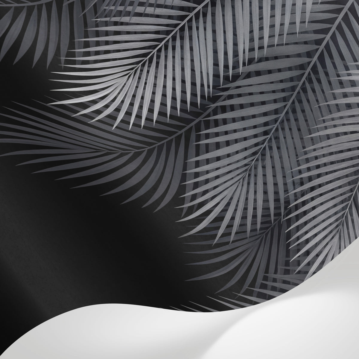 Papier peint panoramique palmier - Feuilles tropicales superposées dégradé gris anthracite sur mesure - Matière