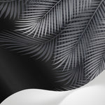 Papier peint panoramique palmier - Feuilles tropicales superposées dégradé gris anthracite sur mesure - Matière