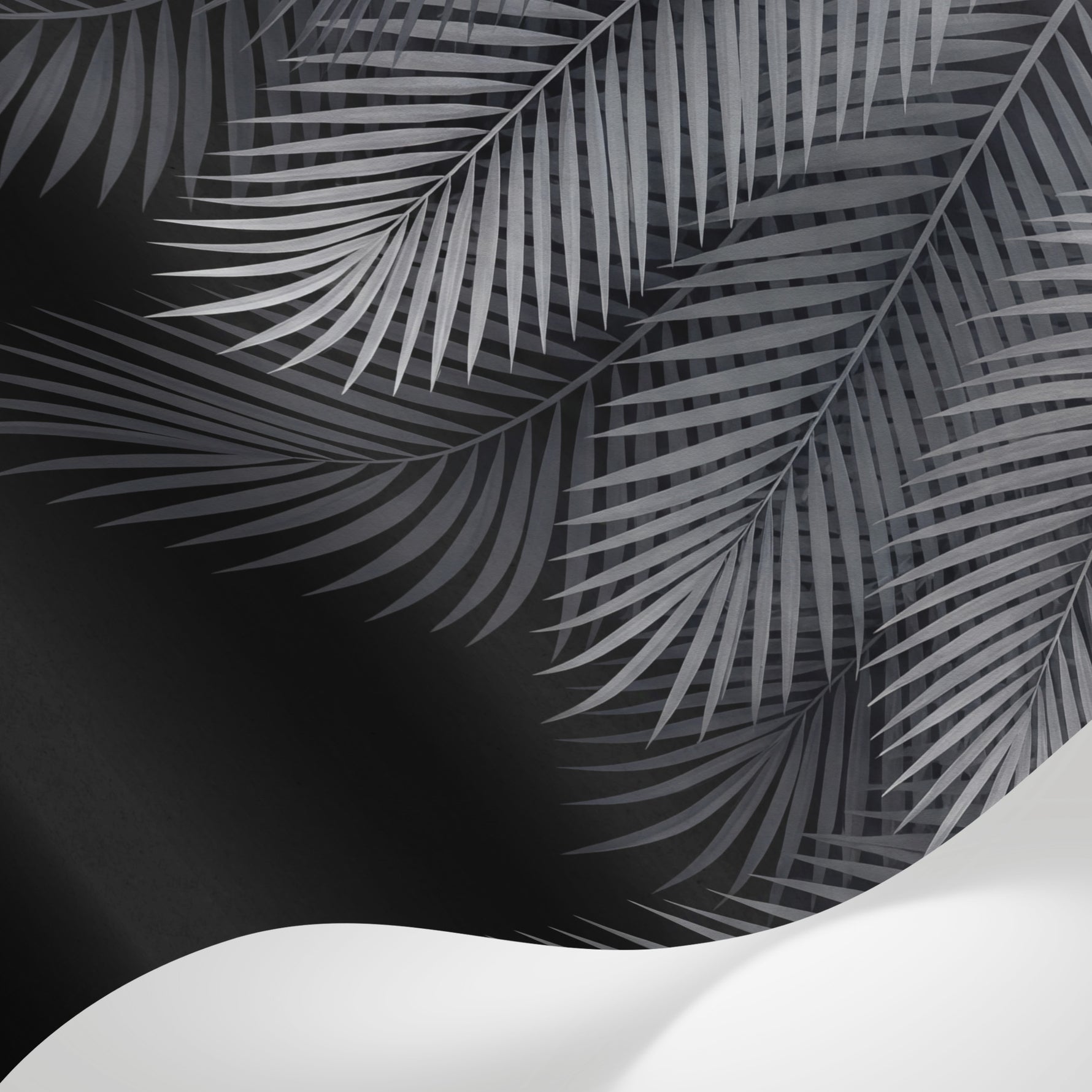 Papier peint panoramique palmier - Feuilles tropicales superposées dégradé gris anthracite sur mesure - Matière