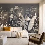 papier peint panoramique paon herons grues oiseaux tropicaux fleurs cerisier fon-6