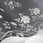 Papier peint panoramique paon - Hérons grues oiseaux tropicaux fleurs cerisier fond gris anthracite sur mesure - Matière