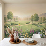 papier peint panoramique parc parisien haussmannien fleurs roses hydrangeas tons-6