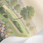 Papier peint panoramique - Parc parisien haussmannien fleurs roses hydrangeas tons vert sauge et beige sur mesure - Matière