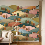 papier peint panoramique paysage collines vallonnees maisons blanches arbres aut-HERO-7