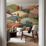 papier peint panoramique paysage collines vallonnees maisons blanches arbres aut-VARIANTE-10