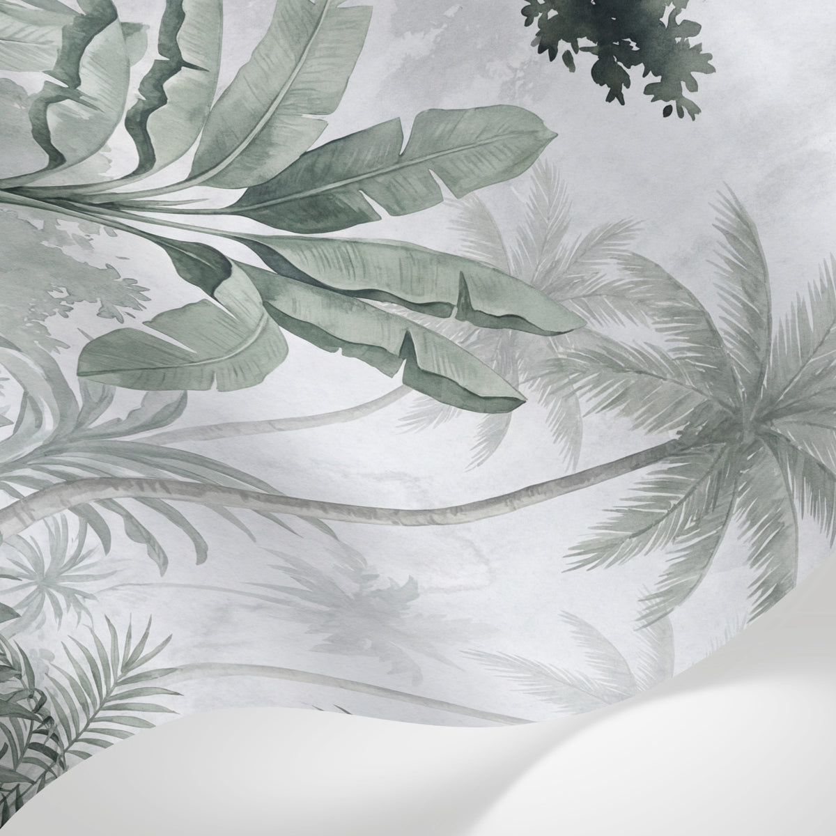 Papier peint panoramique perroquet - Couple aras rouges verts jungle tropicale palmiers fond gris brumeux sur mesure - Matière