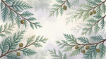 Papier peint panoramique pin - Branches conifères pommes superposées tons vert sauge et beige crème sur mesure - Design