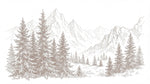 Papier peint panoramique pin - Sapins montagne dessin gravure tons beige et blanc crème sur mesure - Design