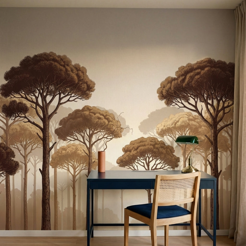 papier peint panoramique pins parasol arbres mediterraneens silhouettes elancees-1