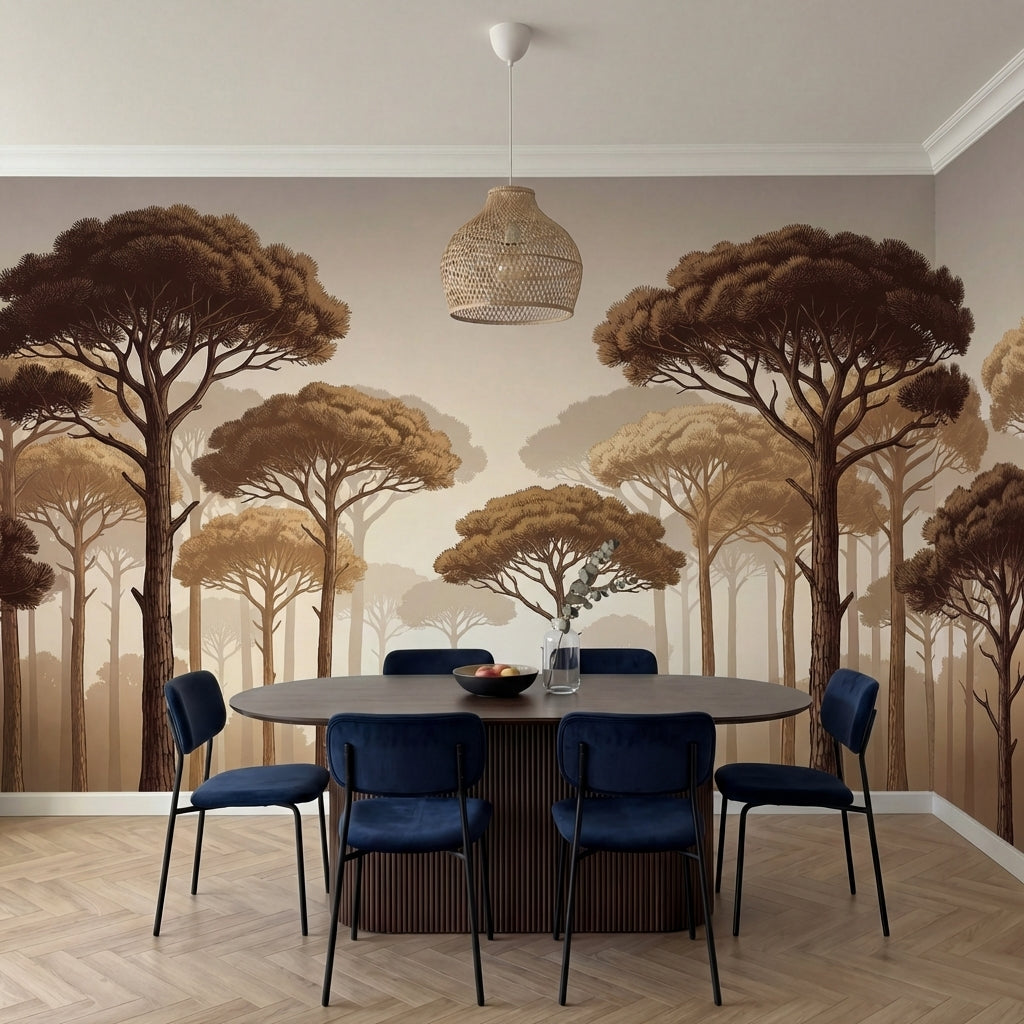 papier peint panoramique pins parasol arbres mediterraneens silhouettes elancees-7