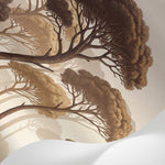 Papier peint panoramique pins parasol - Arbres méditerranéens silhouettes élancées coucher soleil tons beige doré sur mesure - Matière