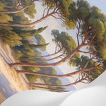 Papier peint panoramique pins parasol - Paysage côtier méditerranéen plage sableuse tons beige et vert sur mesure - Matière
