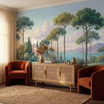 papier peint panoramique pins parasol villa italienne cypres lac montagneux tons-7
