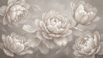 Papier peint panoramique pivoine - Fleurs doubles pétales superposés tons beige rosé et blanc crème sur mesure - Design
