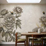 papier peint panoramique pivoine pivoines delicates feuillage detaille gravure b-HERO-10