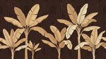 Papier peint panoramique tropical - Bananiers palmiers feuillage exotique fond marron chocolat et beige doré sur mesure - Design