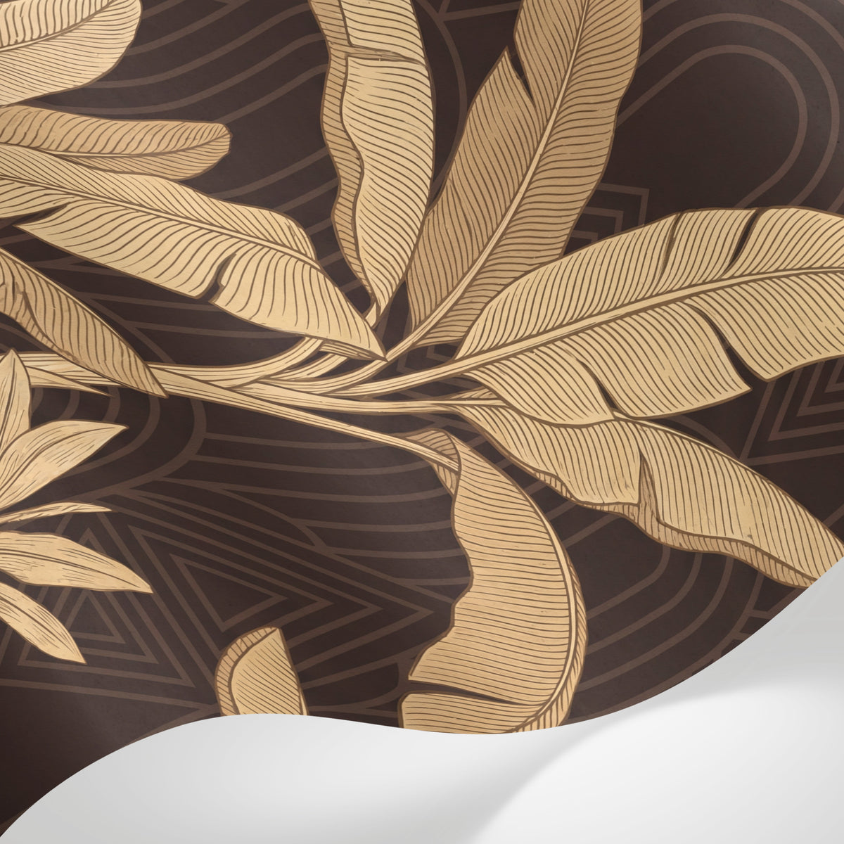 Papier peint panoramique tropical - Bananiers palmiers feuillage exotique fond marron chocolat et beige doré sur mesure - Matière