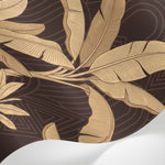 Papier peint panoramique tropical - Bananiers palmiers feuillage exotique fond marron chocolat et beige doré sur mesure - Matière